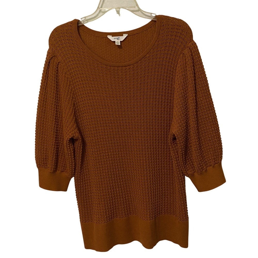 Womens 4X Waffle Knit Crew‎ Neck Sweater Earthy Casual Boho Puff Sleeve School